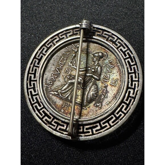 Greek Key Brooch, Vintage 925 Tested W/ 18k Acid, Heavy - Picture 4 of 6